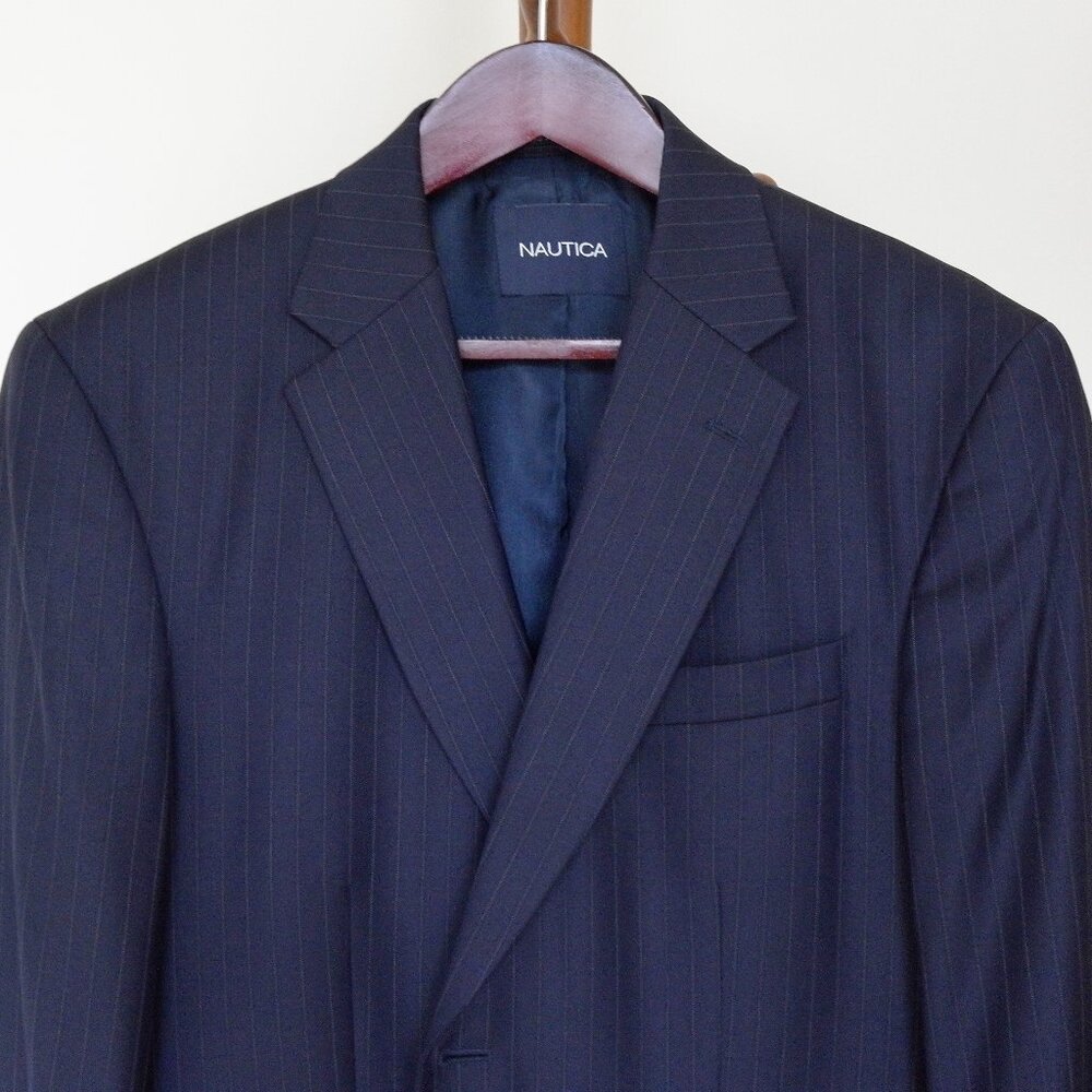 Nautica Men's Navy Pinstripe 100% Wool Suit Jacket 42R